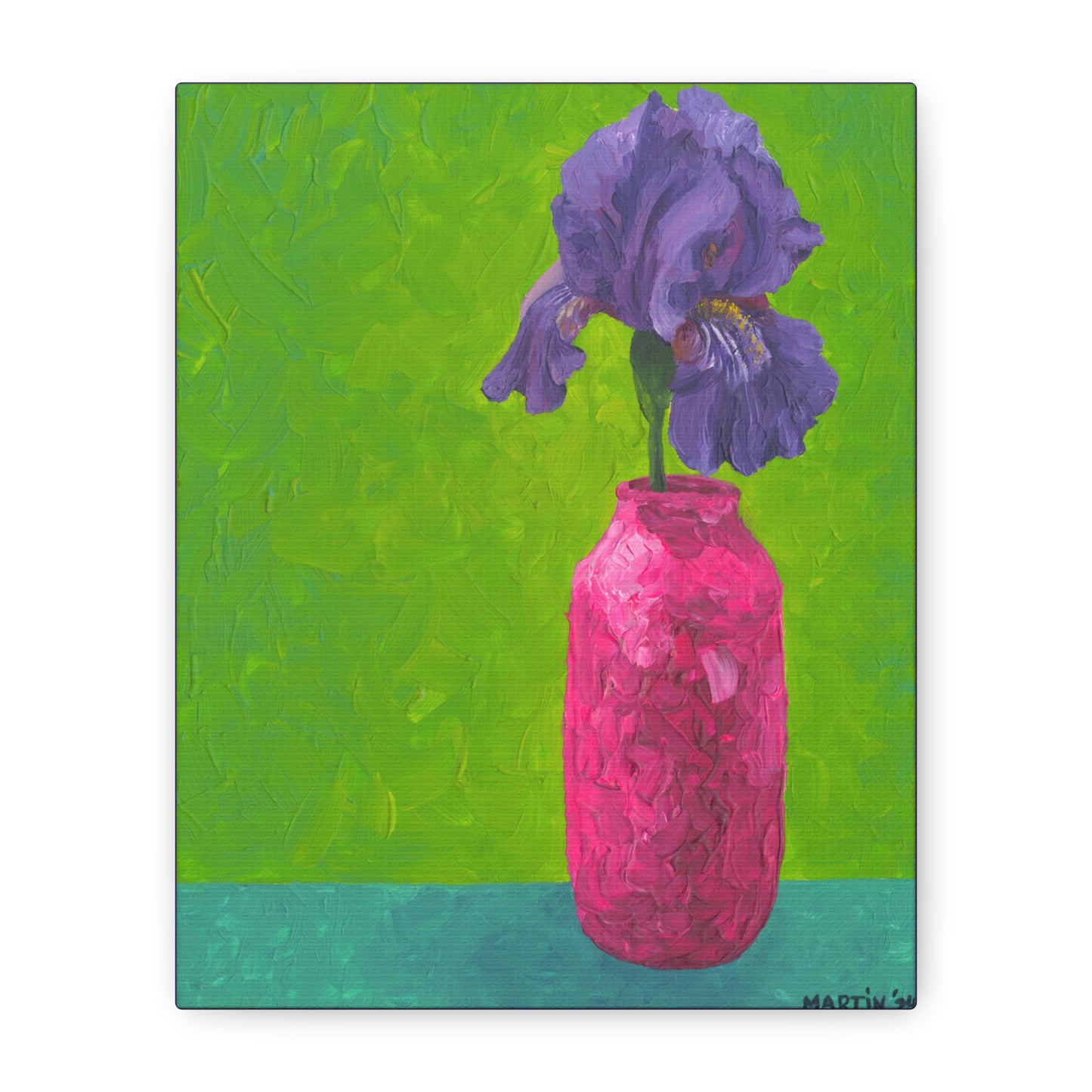 Purple Iris with green background Canvas Gallery Wrap