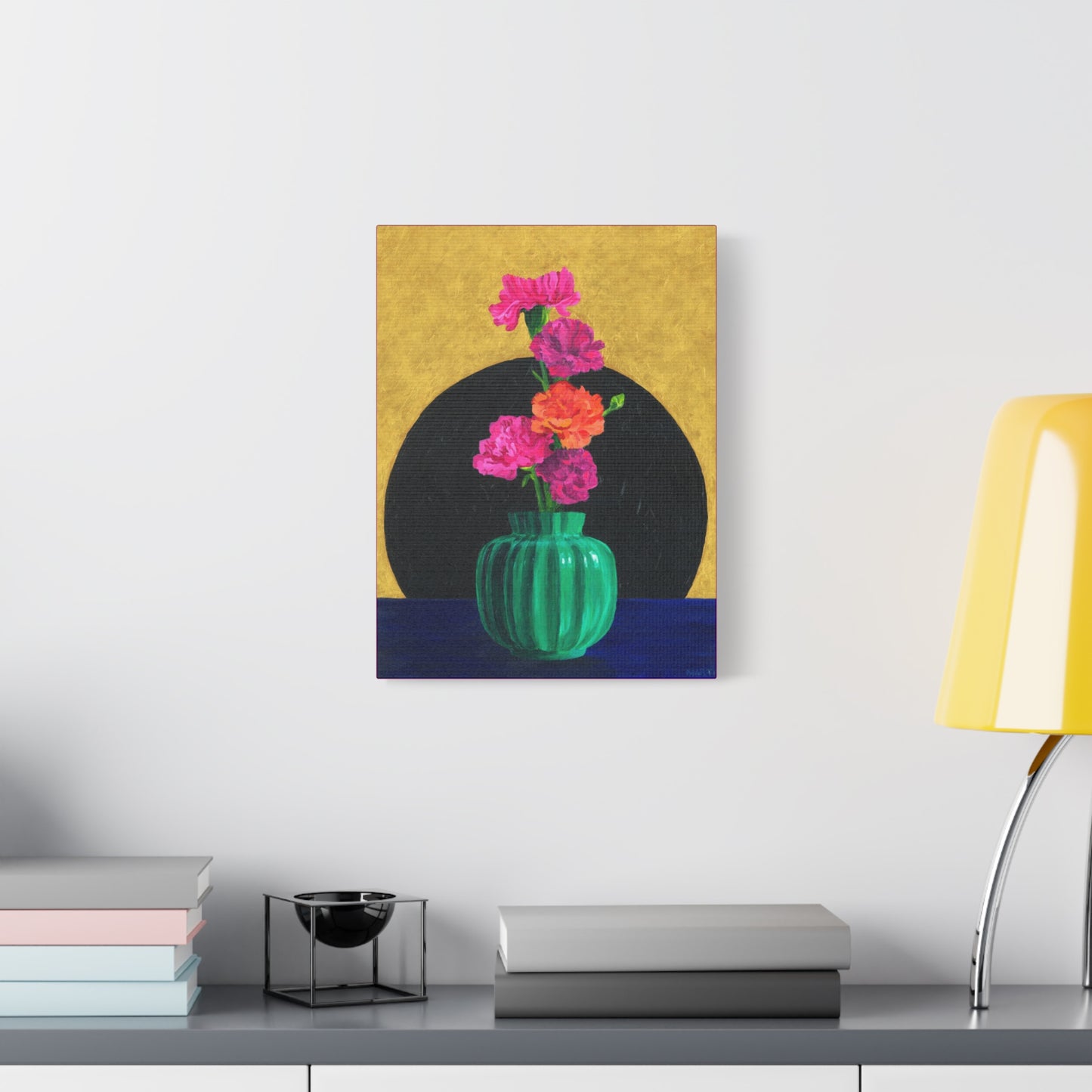 Carnations in Green Vase Canvas Gallery Wrap