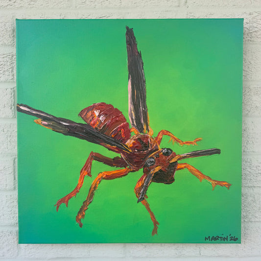 "Wasp Friend" Original Painting - Acrylic on 16x16" Gallery Canvas - FREE SHIPPING IN THE U.S.