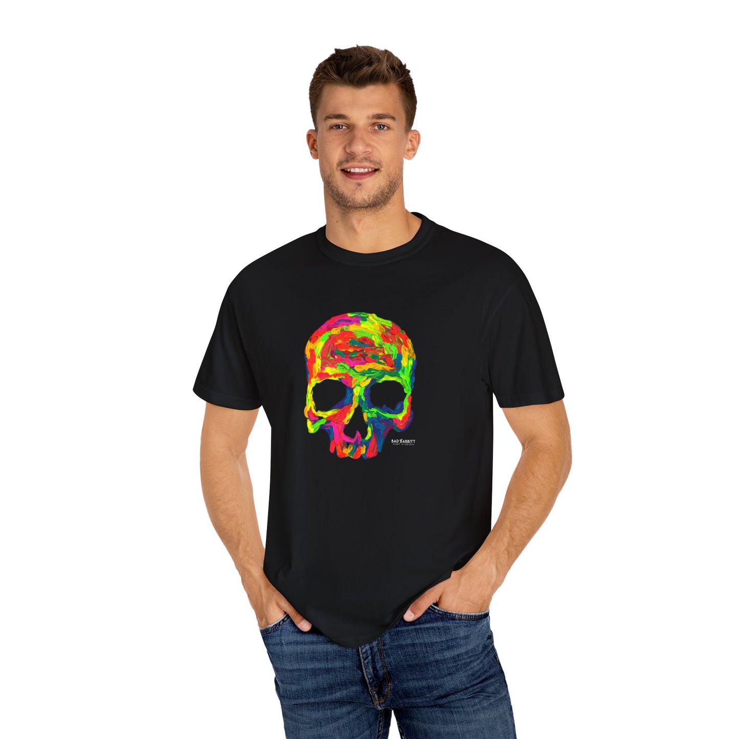Rainbow Globby Skull Unisex Garment-Dyed T-shirt