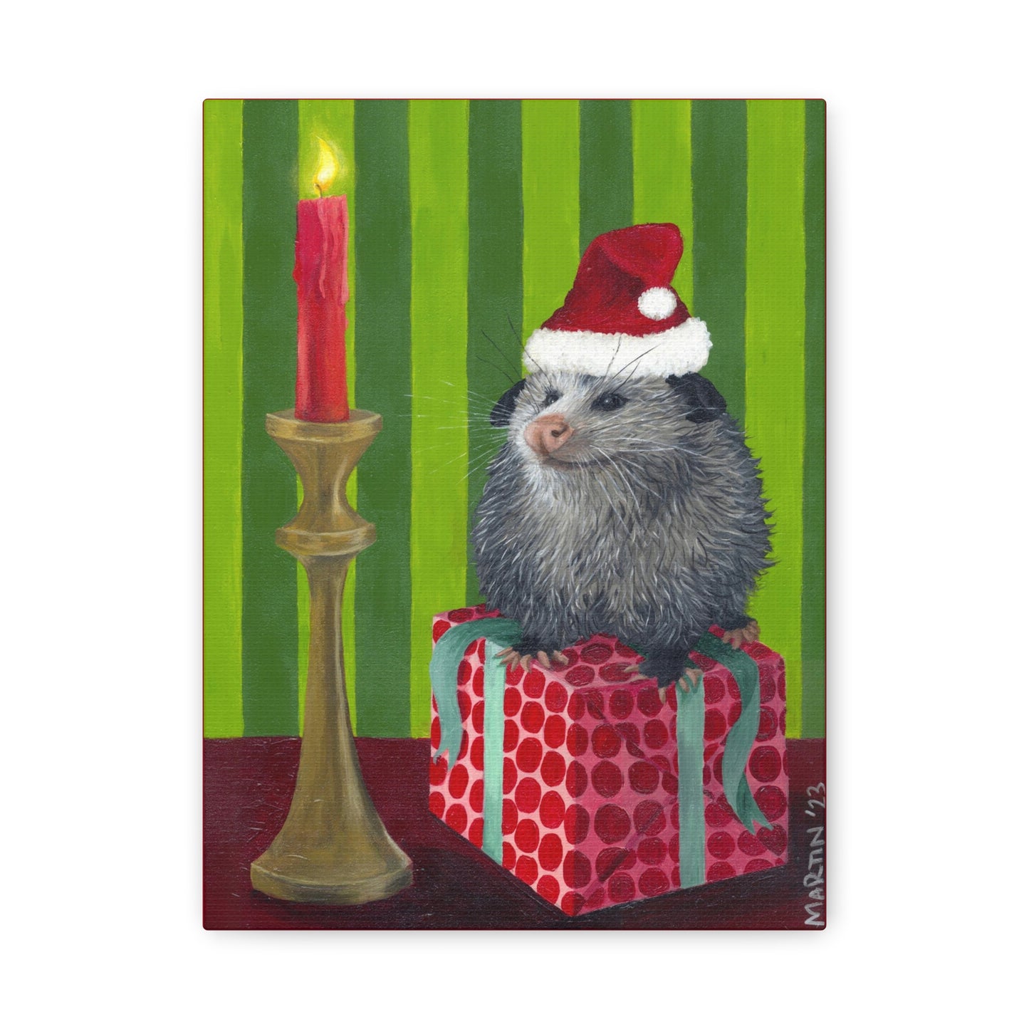 Christmas Opossum Canvas Gallery Wraps