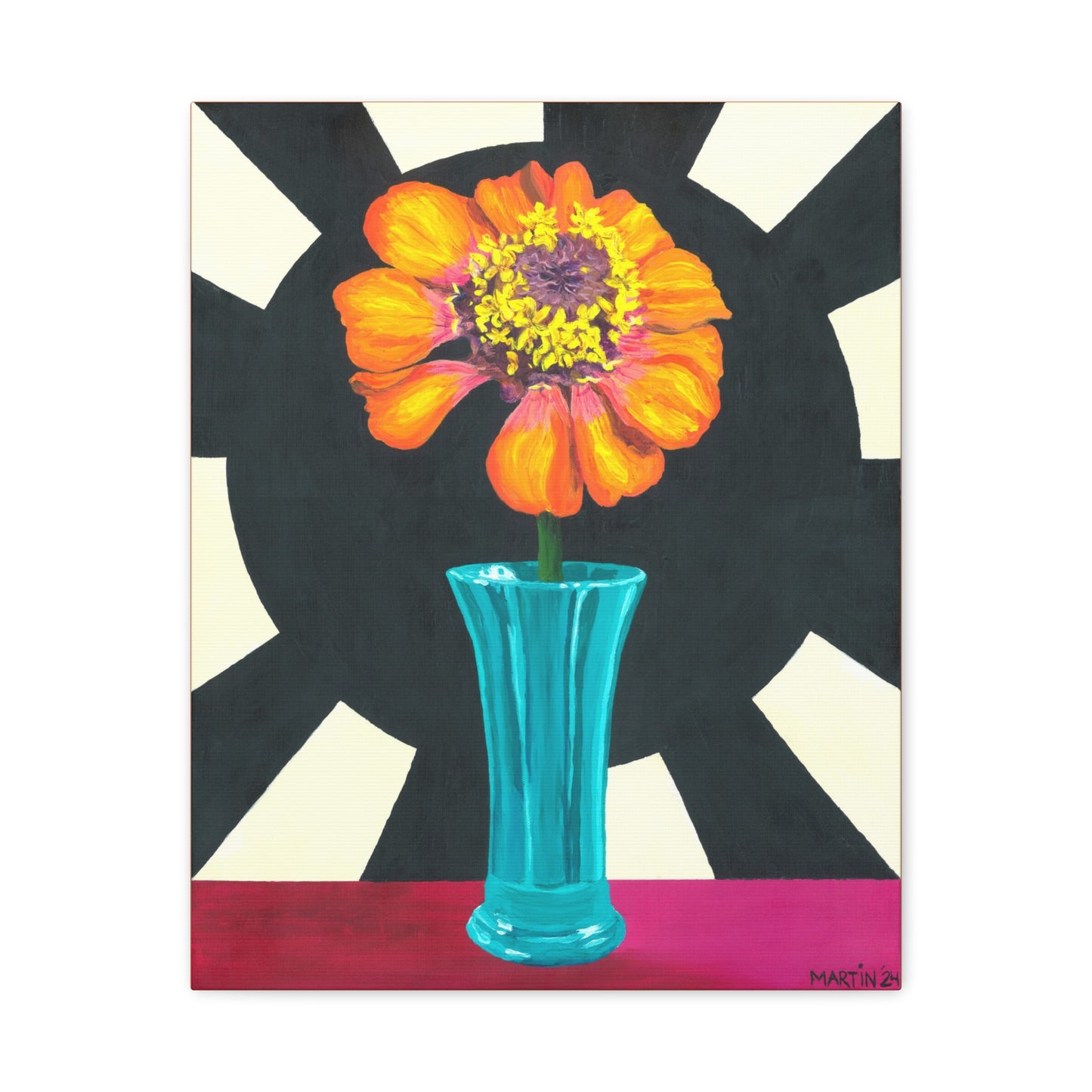 Orange Zinnia on Black and White Background Canvas Gallery Wrap
