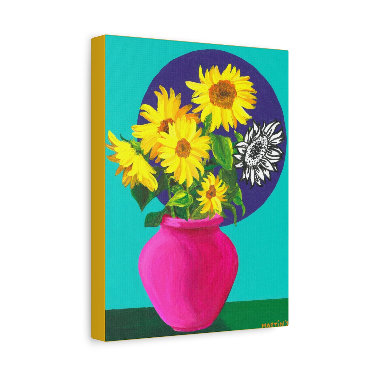Sunflowers in Pink Vase Canvas Gallery Wrap