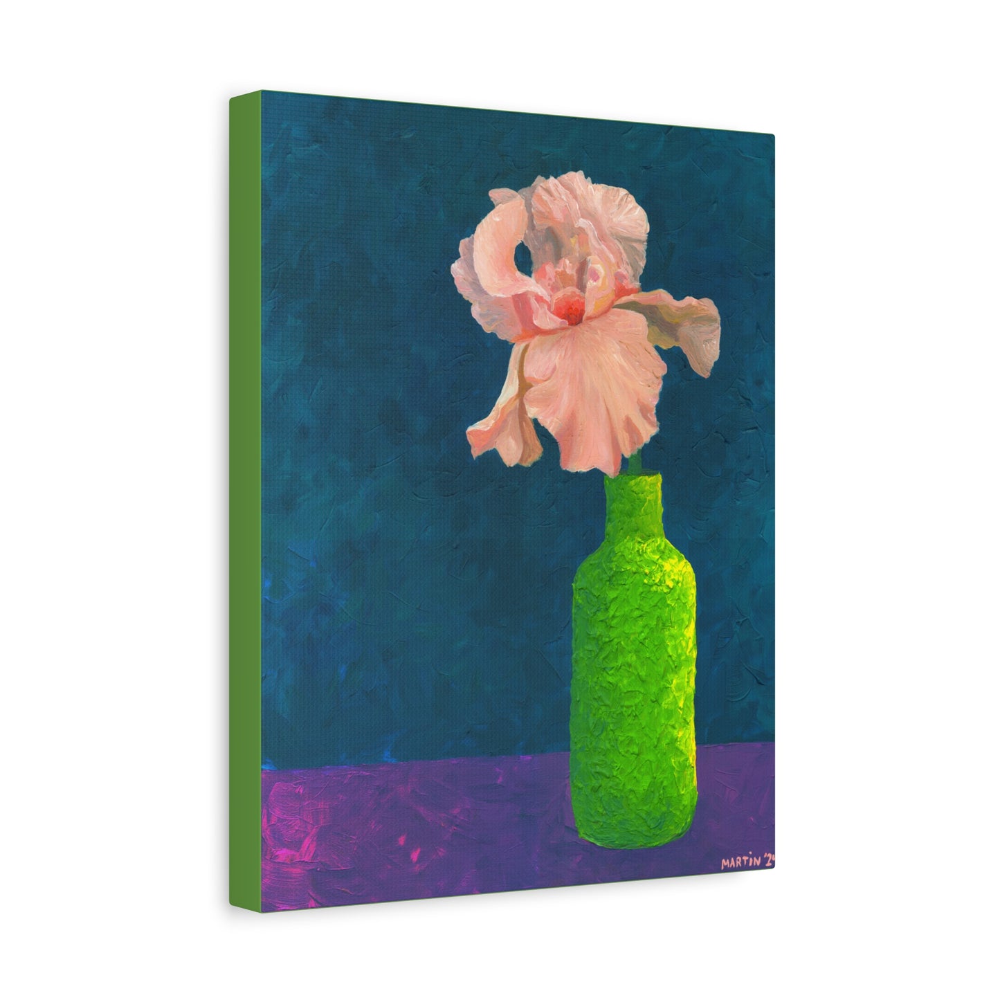 Peach Iris in Green Vase Canvas Gallery Wrap