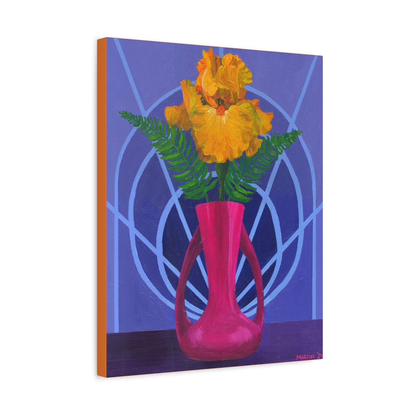 Orange Iris in Magenta Vase Canvas Gallery Wrap