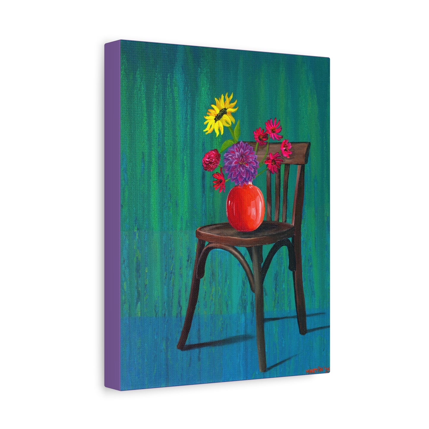 Wooden Chair with Dahlia Matte Canvas, Stretched, 1.25"