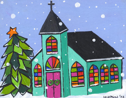 Aqua Church with Tree 8x10 print - FREE SHIPPING IN THE US