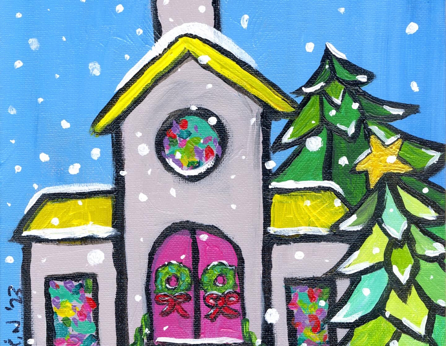 Gray Church with Pink Doors 8x10 Print - FREE SHIPPING IN THE US