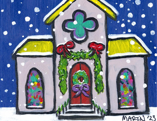 Church with Red Door - 8x10 print - FREE SHIPPING IN THE US