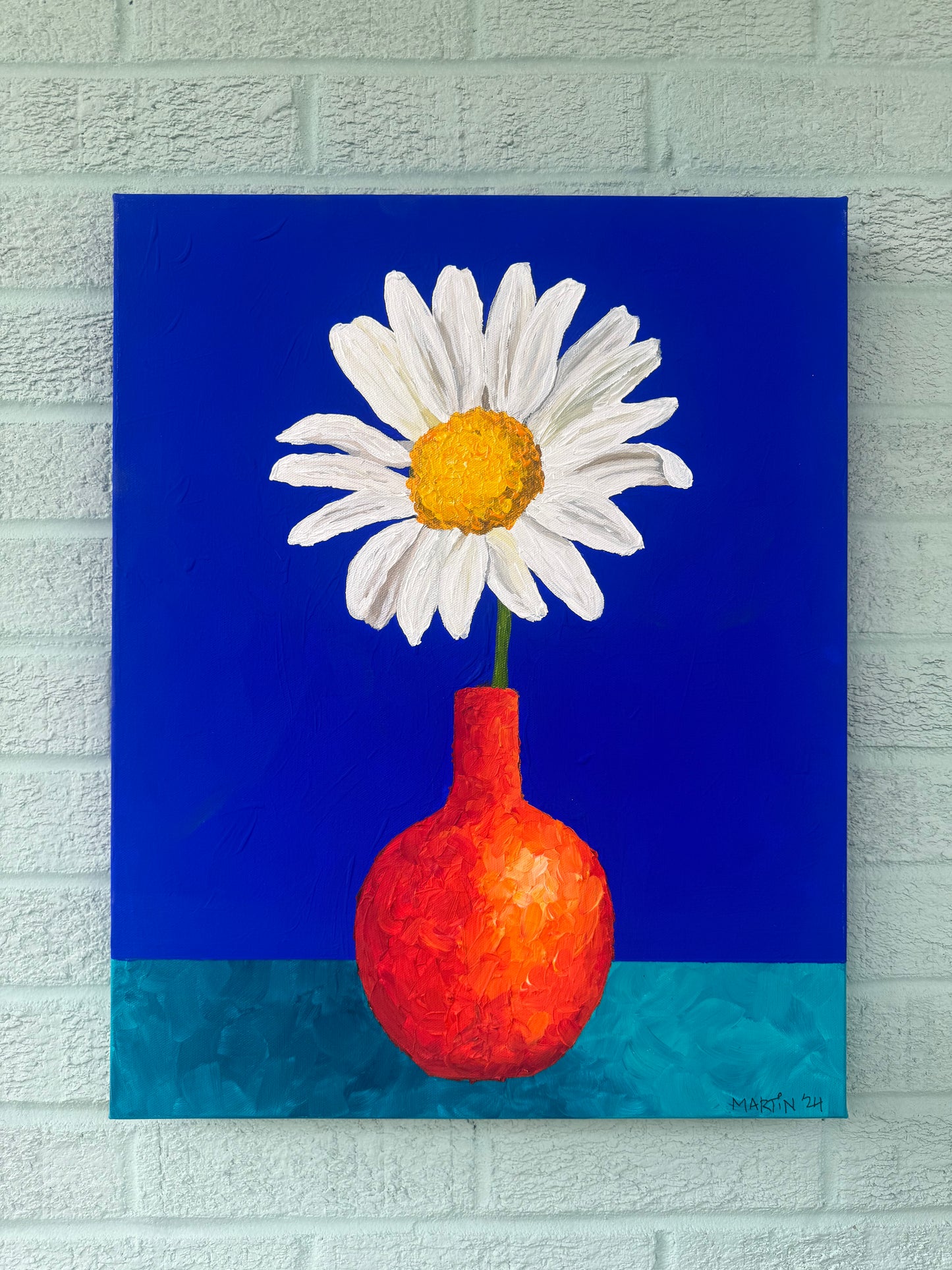 Wild Daisy in Orange Vase - Original 16x20” Acrylic Painting on Gallery Canvas - FREE SHIPPING IN THE US