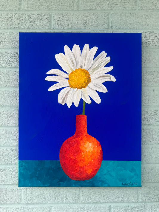 Wild Daisy in Orange Vase - Original 16x20” Acrylic Painting on Gallery Canvas - FREE SHIPPING IN THE US
