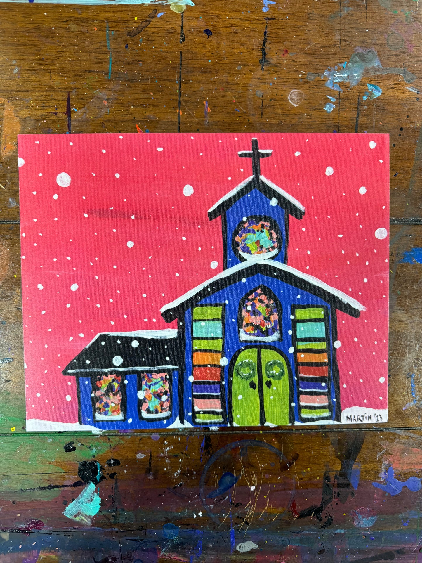Blue Christmas Church prints - FREE SHIPPING IN THE US