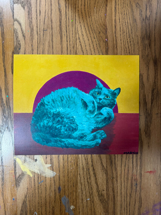 Teal Tummy Kitty Print - FREE SHIPPING IN THE US
