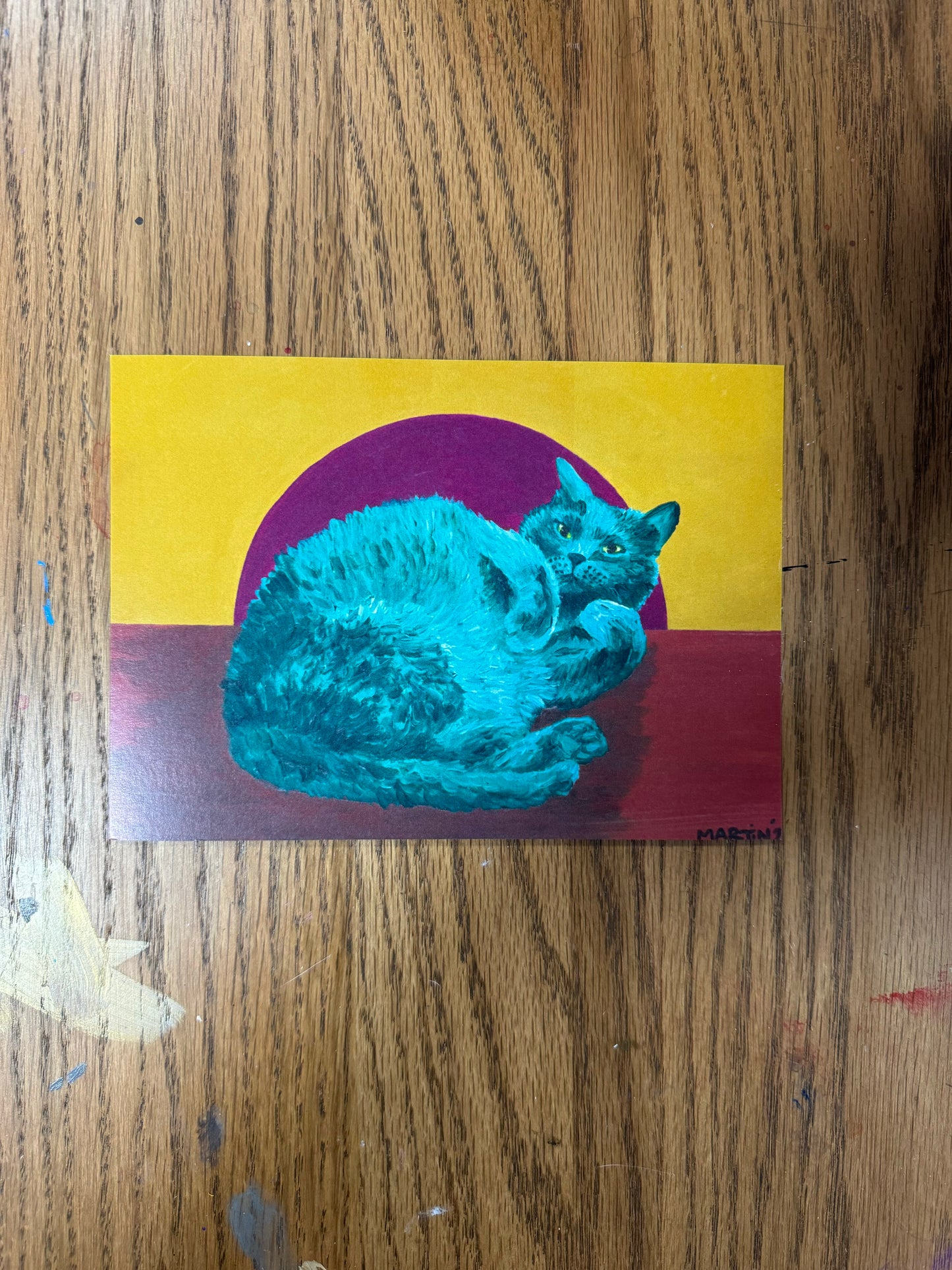 Teal Tummy Kitty Print - FREE SHIPPING IN THE US