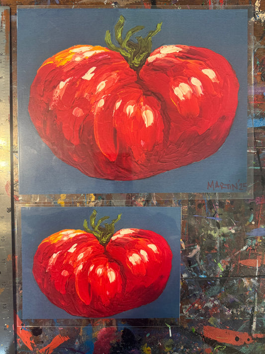 Red Tomato on Teal Background - high quality art print - FREE SHIPPING IN THE U.S.