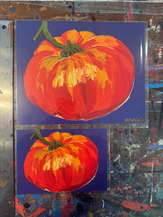 Orange Tomato on Blue Background - high quality art print - FREE SHIPPING IN THE U.S.