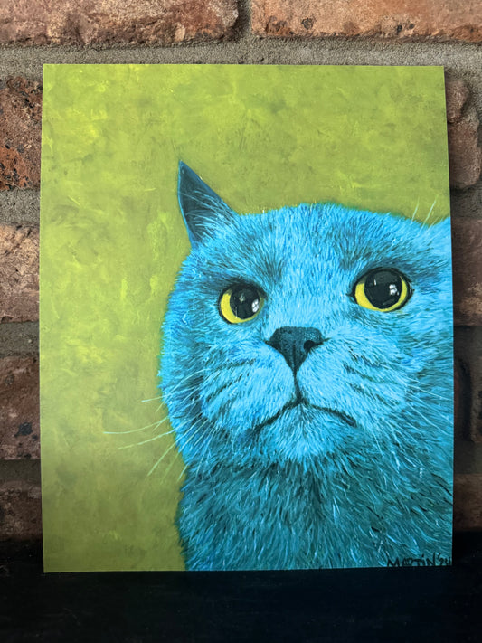 Teal Judgemental Cat Print - FREE SHIPPING IN THE US