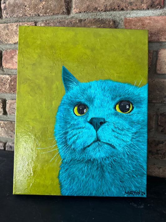 TEAL CAT - 11X14" ORIGINAL PAINTING - ACRYLIC ON GALLERY CANVAS - FREE SHIPPING IN THE US