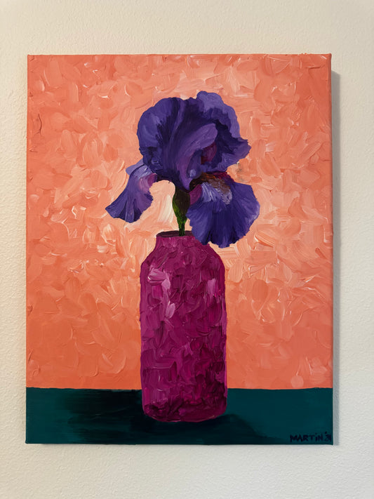 Purple Iris on Peach Background - 11x14" ORIGINAL ART - ACRYLIC ON CANVAS - FREE SHIPPING IN THE US
