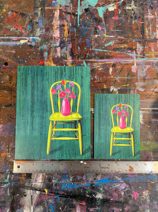 Green Chair with Flowers Print - FREE SHIPPING IN THE US
