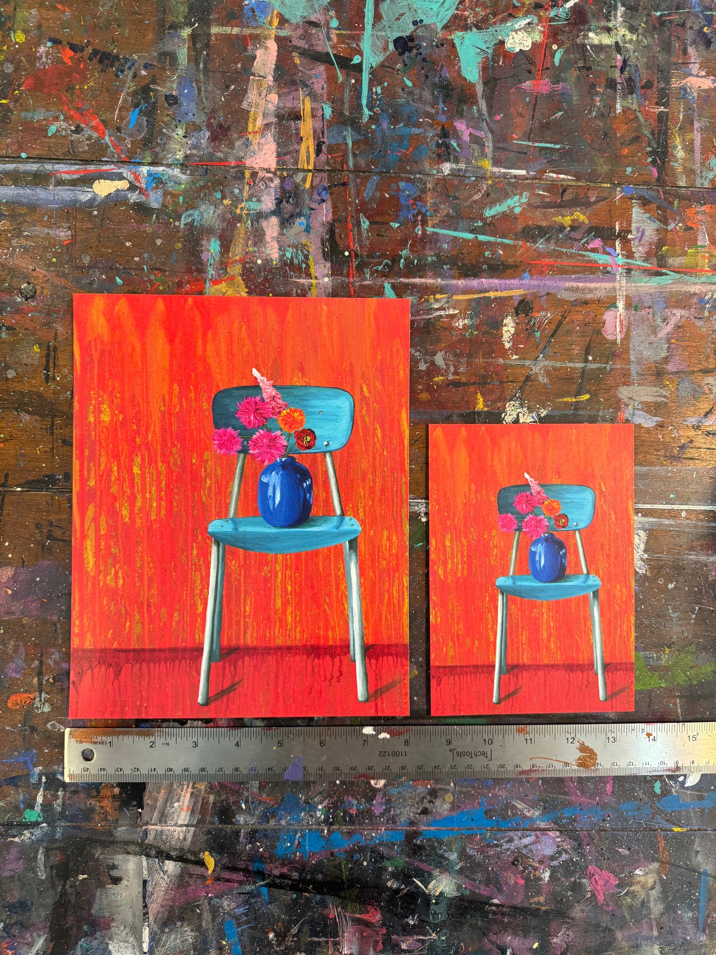 Teal Chair with Orange Background - FREE SHIPPING IN THE US