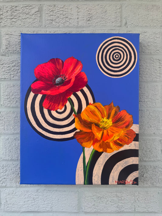 "A Poppy and a Cosmo" - 11x14" Original Painting on Gallery Canvas - Free Shipping in the U.S.