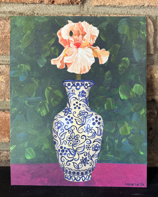 Peach Iris in Chinoiserie Vase Print - FREE SHIPPING IN THE US