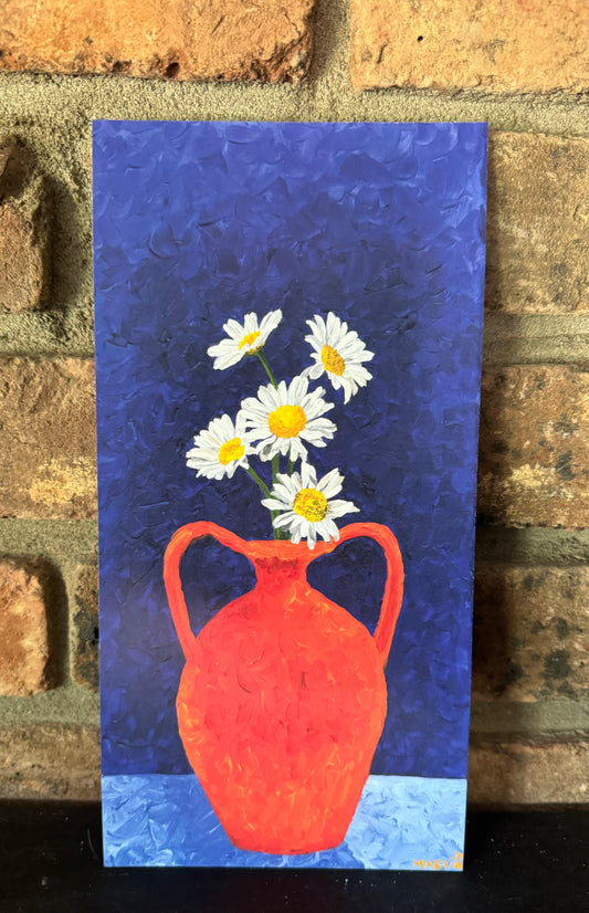 Wild Daisies in Orange Vase 5x10" Print - FREE SHIPPING IN THE US