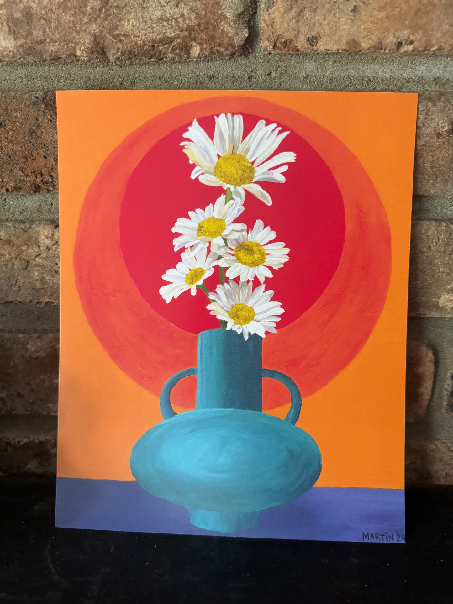 Wild Daisies in Teal Vase Print - FREE SHIPPING IN THE US