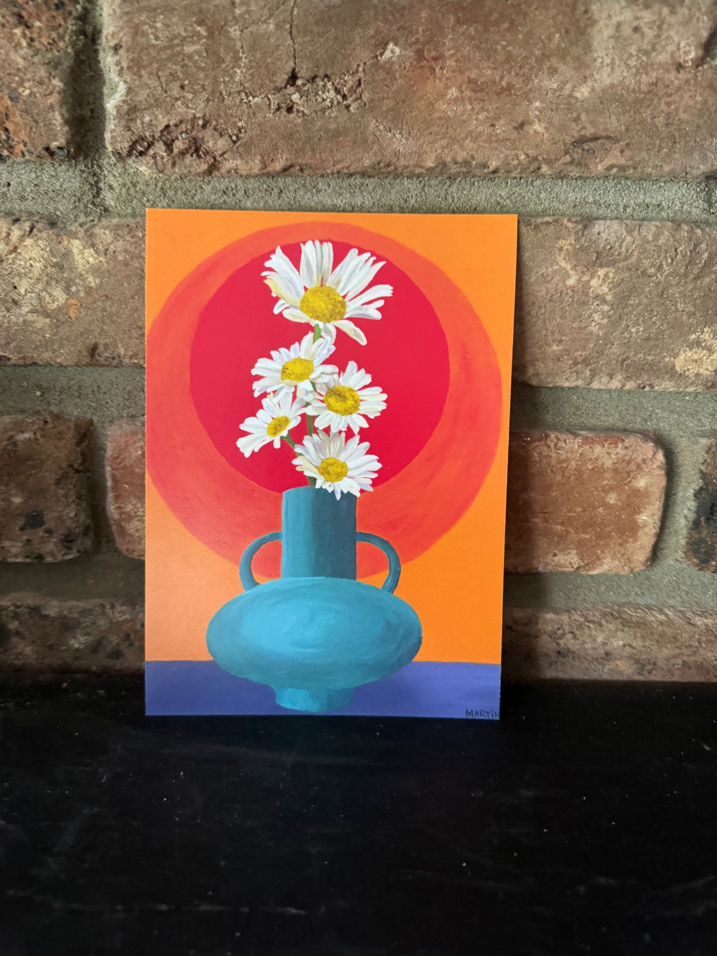 Wild Daisies in Teal Vase Print - FREE SHIPPING IN THE US