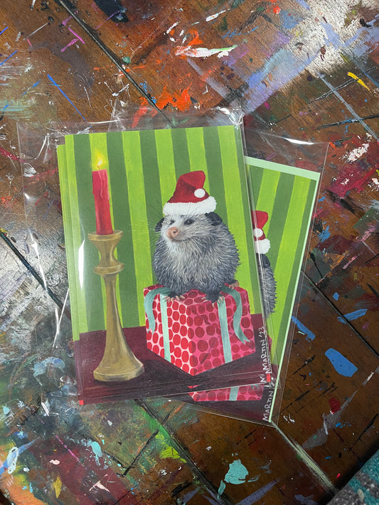 ONE Christmas Opossum Note Card - FREE SHIPPING in the US