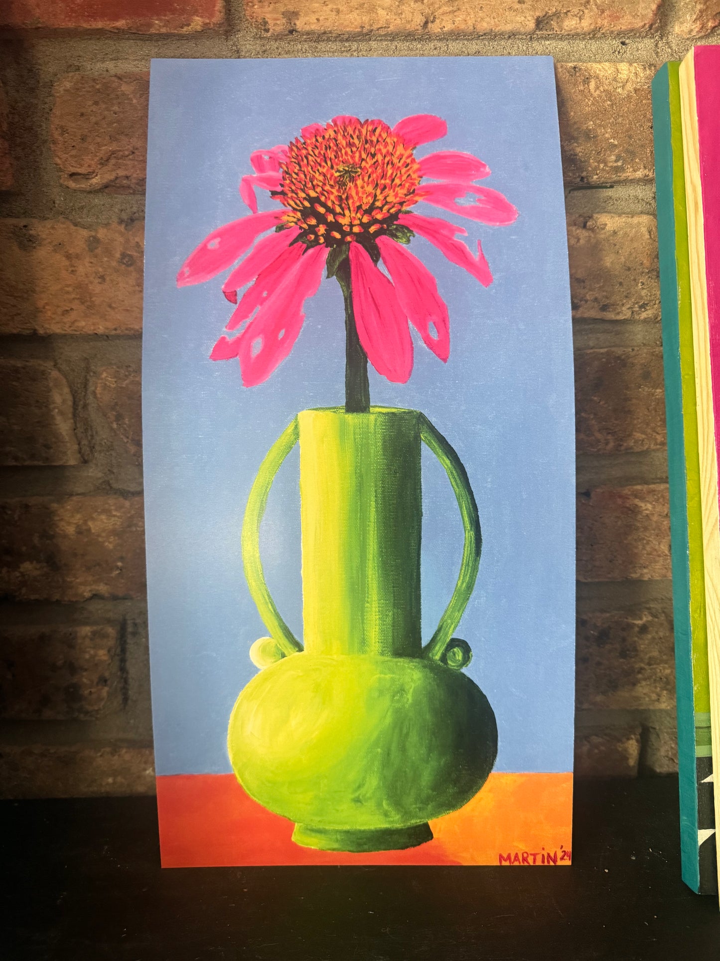 Beat-Up Coneflower in Chartreuse Vase - Print - FREE SHIPPING IN THE US