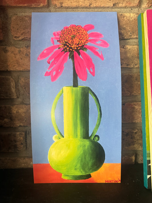 Beat-Up Coneflower in Chartreuse Vase - Print - FREE SHIPPING IN THE US