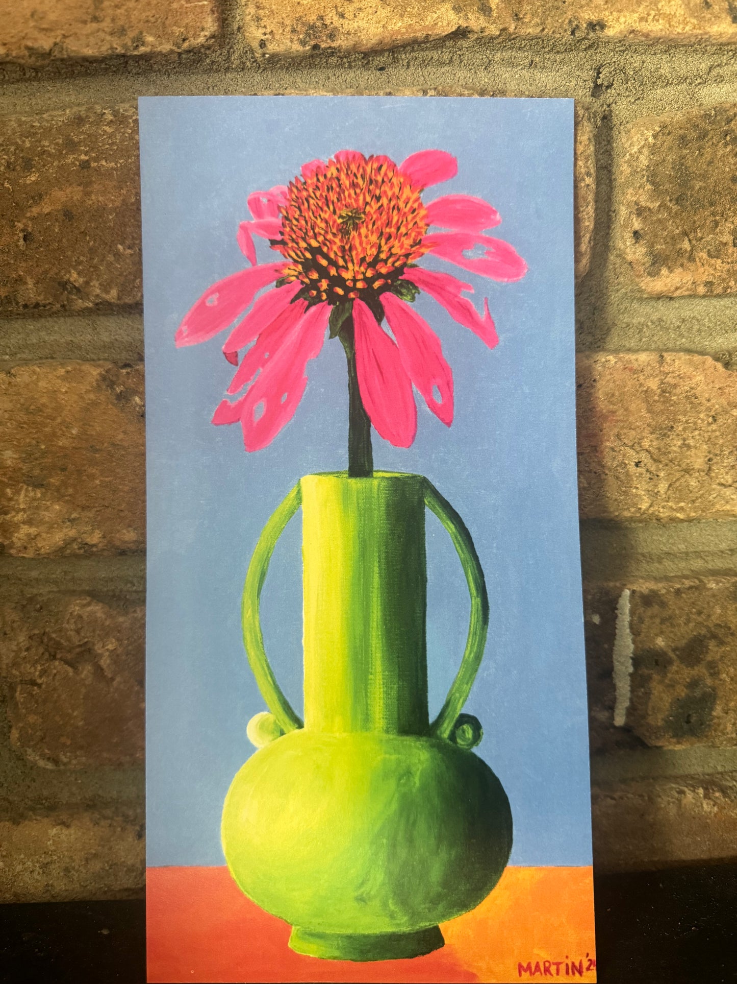 Beat-Up Coneflower in Chartreuse Vase - Print - FREE SHIPPING IN THE US