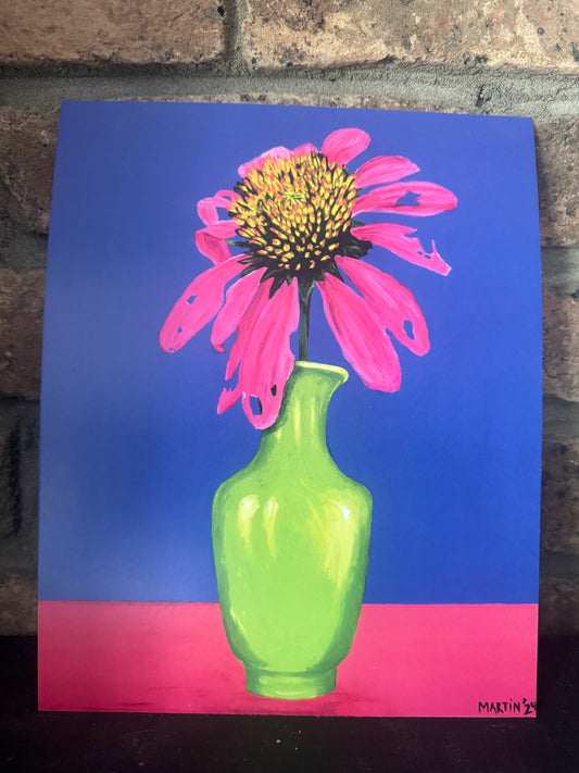 Beat-Up Coneflower in Green Vase - Print - FREE SHIPPING IN THE US!