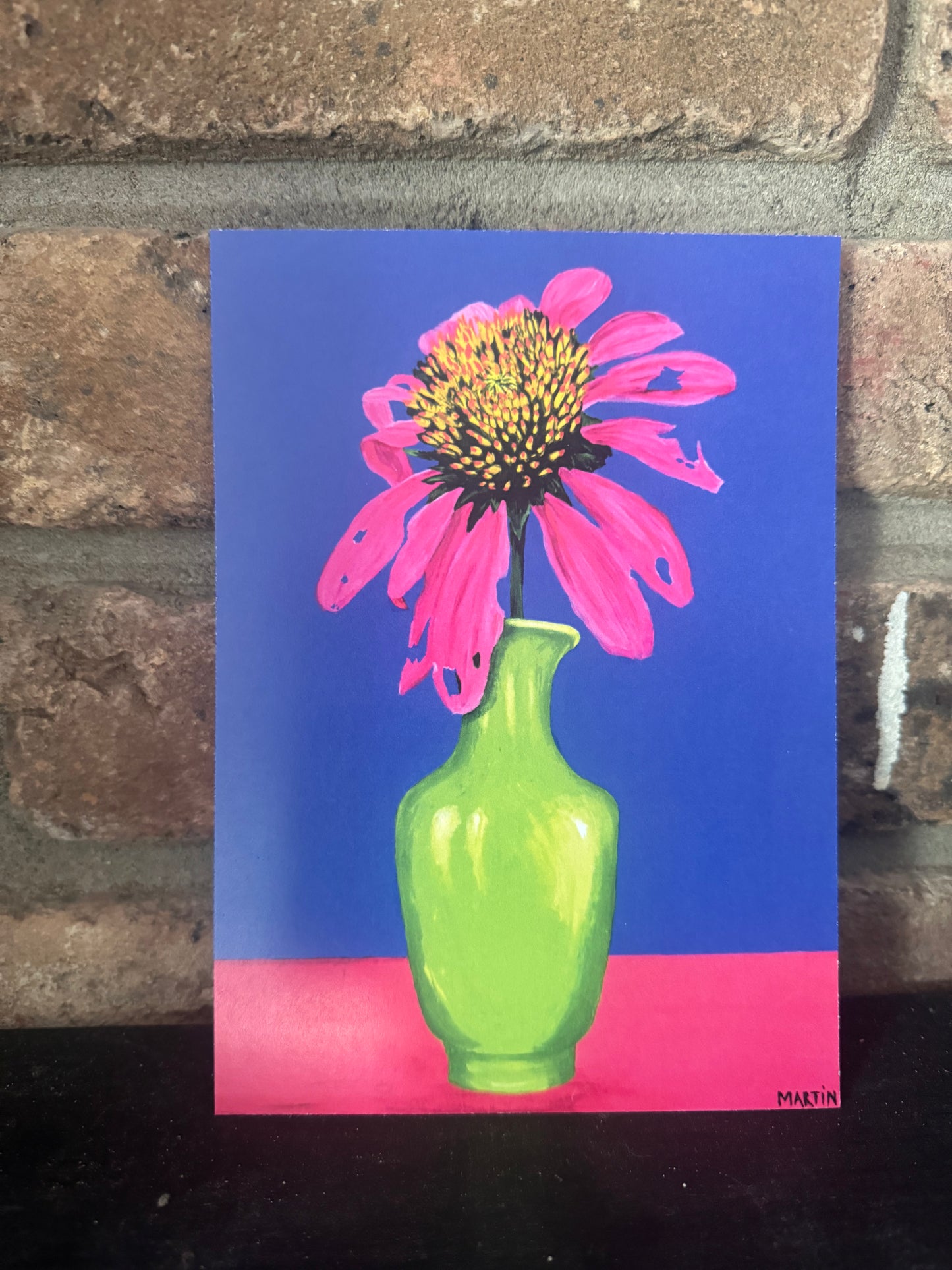 Beat-Up Coneflower in Green Vase - Print - FREE SHIPPING IN THE US!