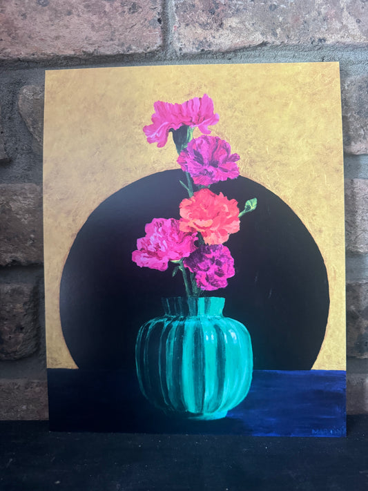 Carnations in Green Vase - Print - FREE SHIPPING IN THE US!