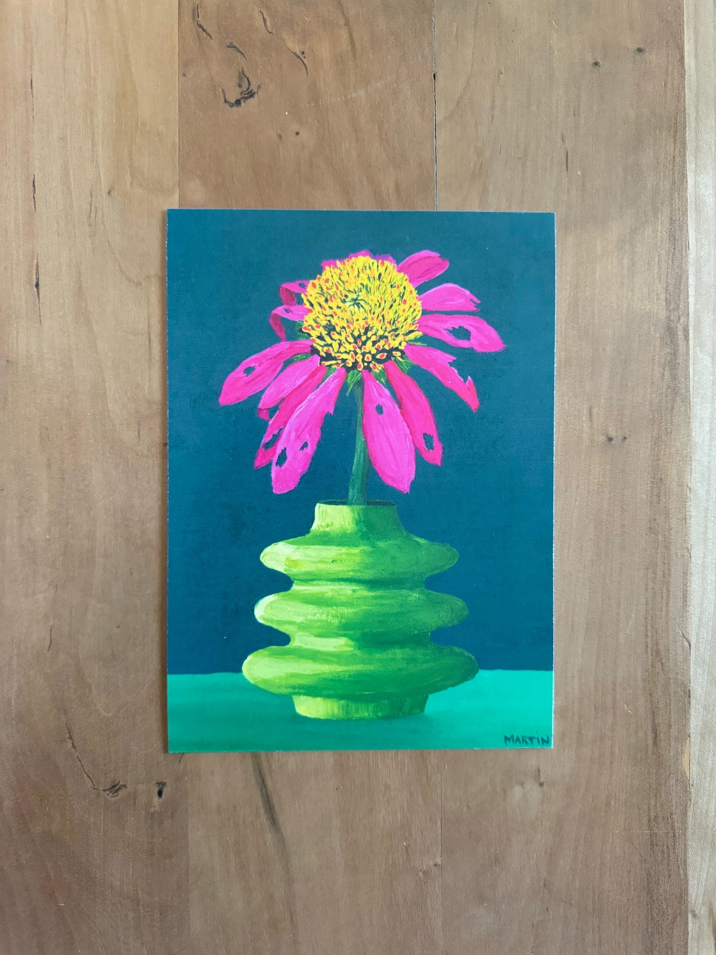 Beat-Up Coneflower in Wavy Green Vase - PRINT - FREE SHIPPING IN THE US