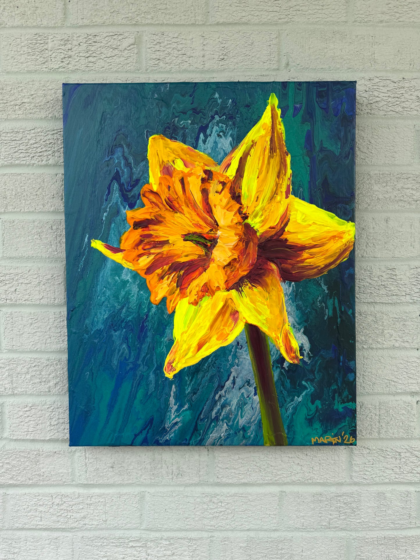 "Daffodil" Original Painting - Acrylic on 16x20 Gallery Canvas - FREE SHIPPING IN THE U.S.