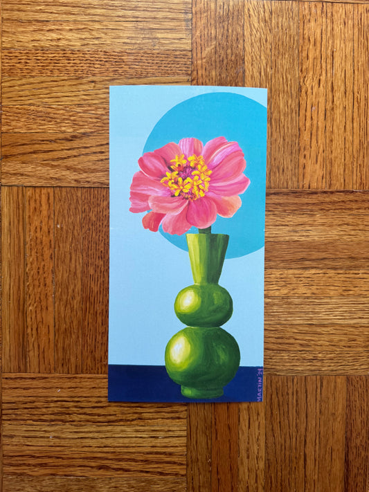 Pink Zinnia in Green Vase 10x5" Print - FREE SHIPPING IN THE US