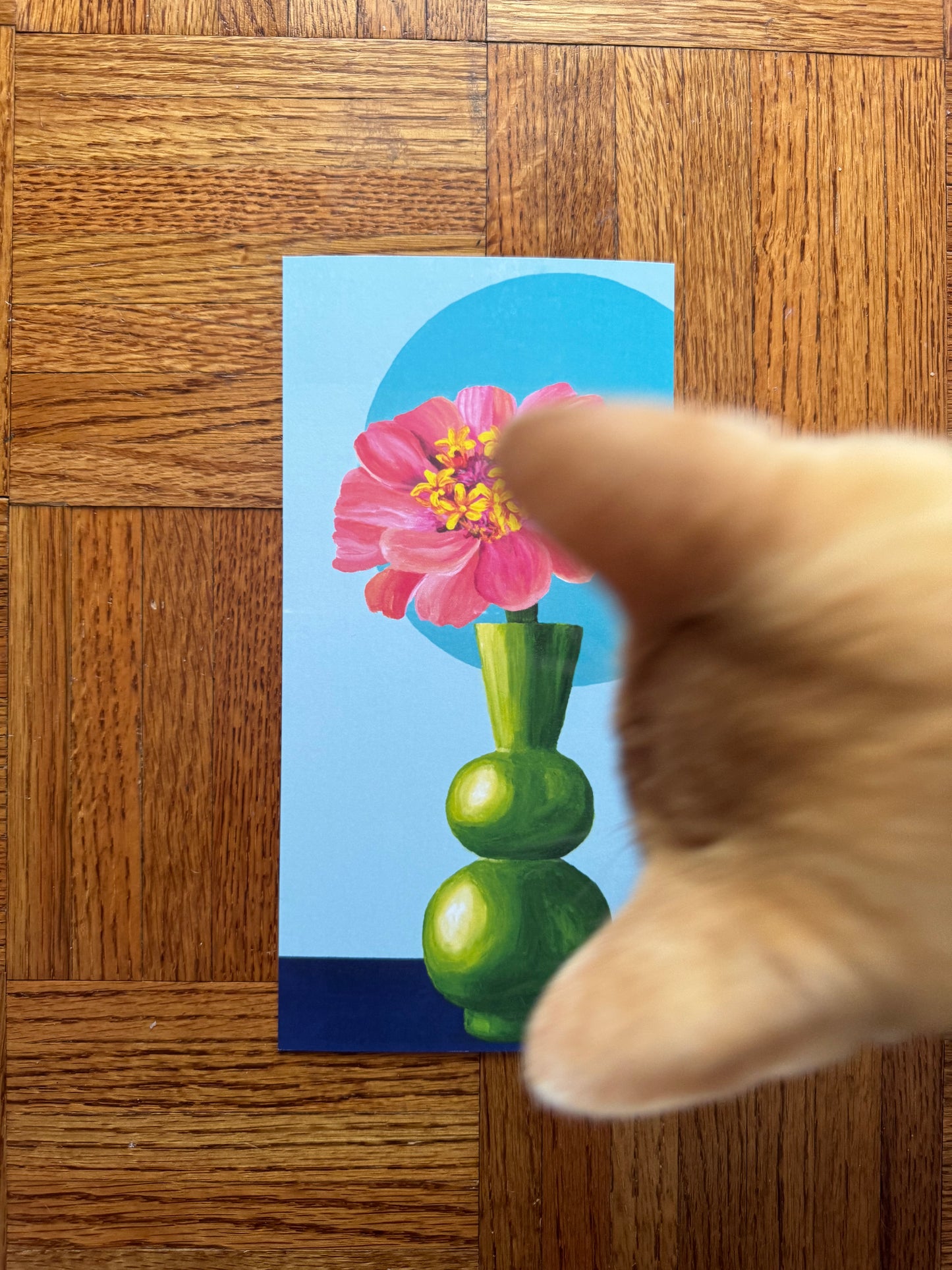 Pink Zinnia in Green Vase 10x5" Print - FREE SHIPPING IN THE US