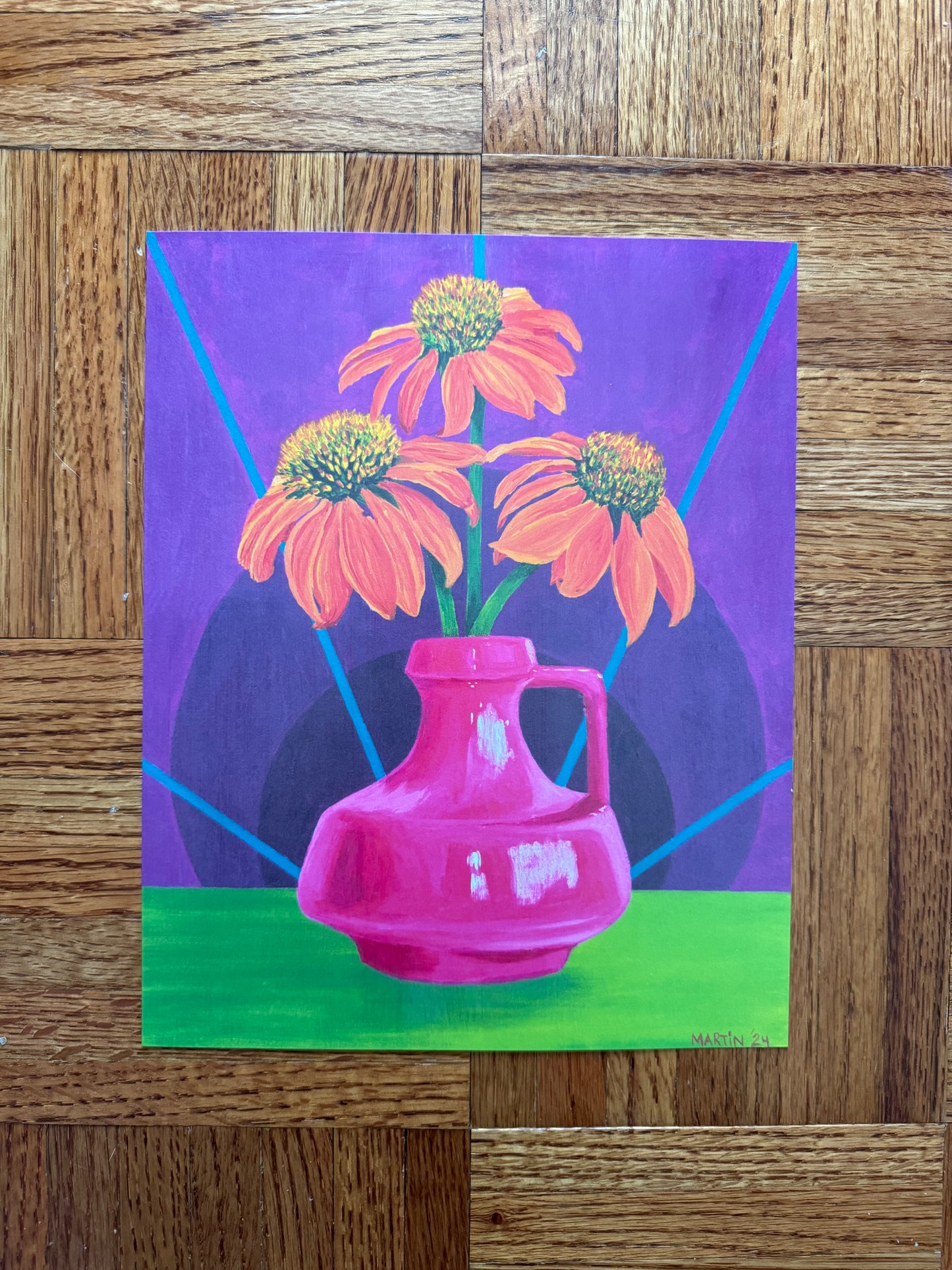 Orange Coneflowers in Pink Vase Print - FREE SHIPPING IN THE US