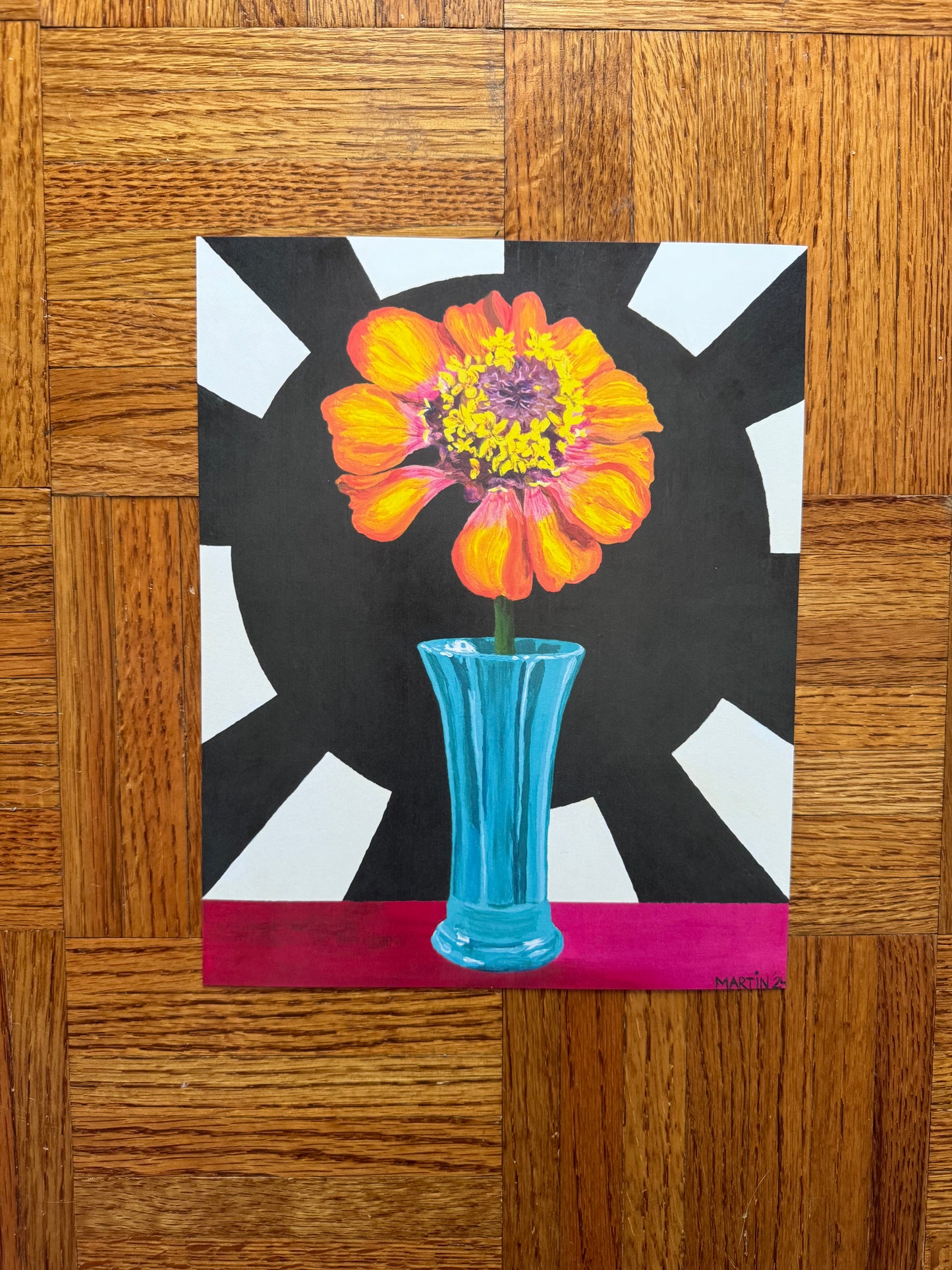 Orange Zinnia on Black and White Background - FREE SHIPPING IN THE US