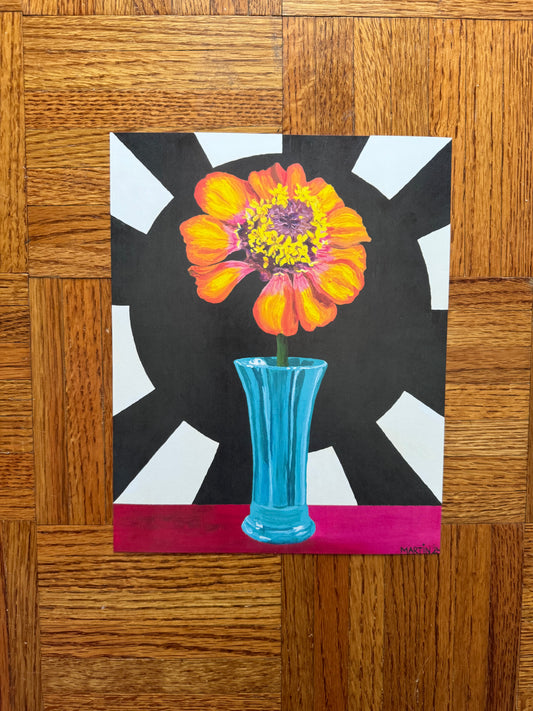 Orange Zinnia on Black and White Background - FREE SHIPPING IN THE US