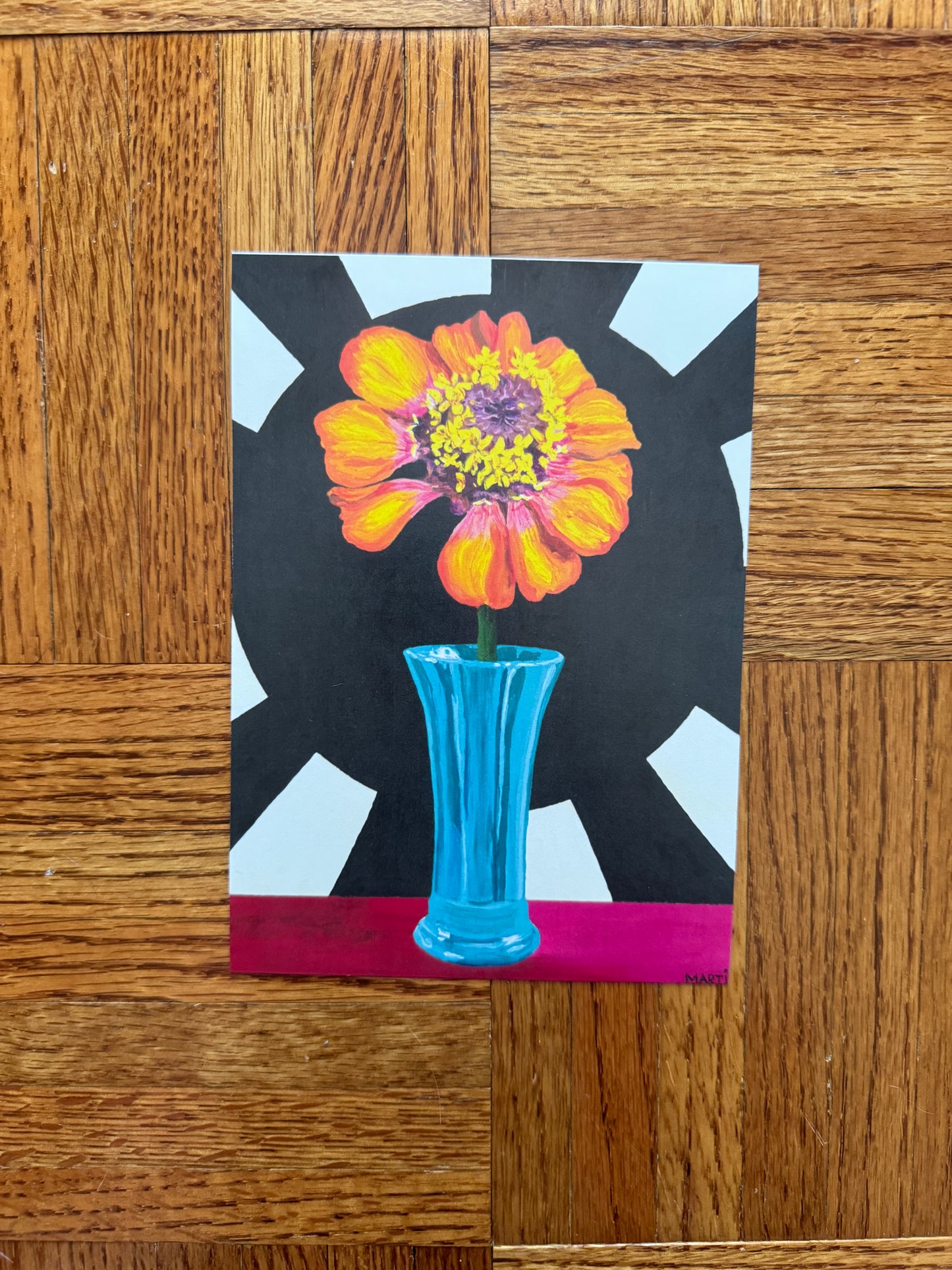 Orange Zinnia on Black and White Background - FREE SHIPPING IN THE US