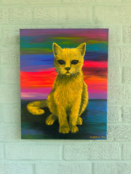 Golden Cat Original Painting - Acrylic on Gallery Canvas - 11x14"