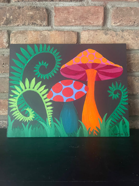 Mushrooms and Ferns Original - Acrylic on 11x14” Gesso Board - FREE SHIPPING IN THE US