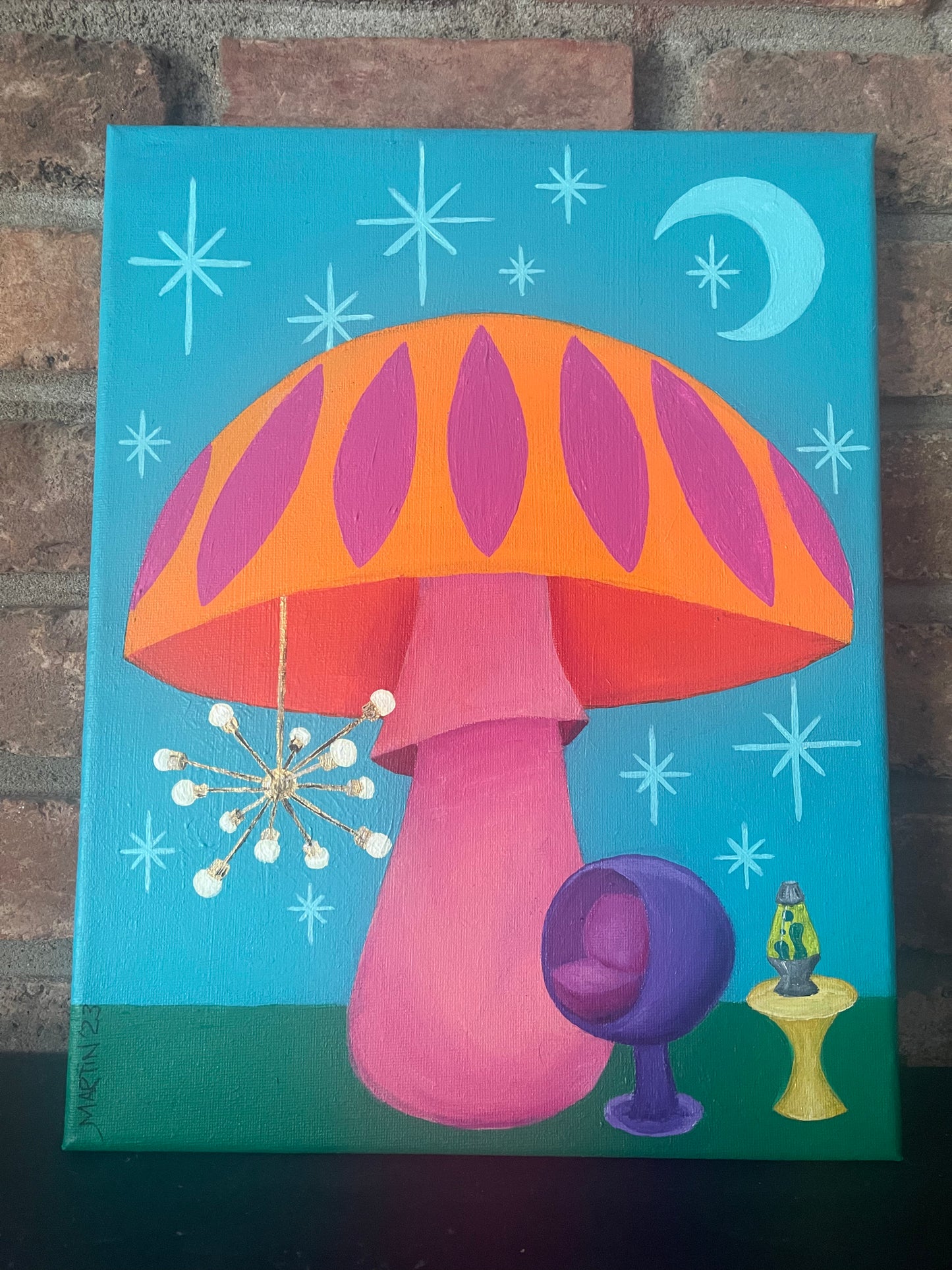 Mid Century Modern Mushroom Original Art - Acrylic on 11x14 Canvas - FREE SHIPPING IN THE US