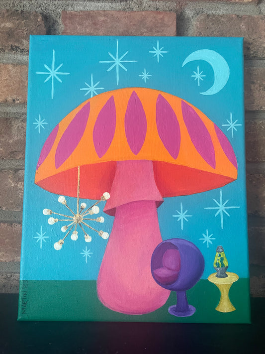 Mid Century Modern Mushroom Original Art - Acrylic on 11x14 Canvas - FREE SHIPPING IN THE US
