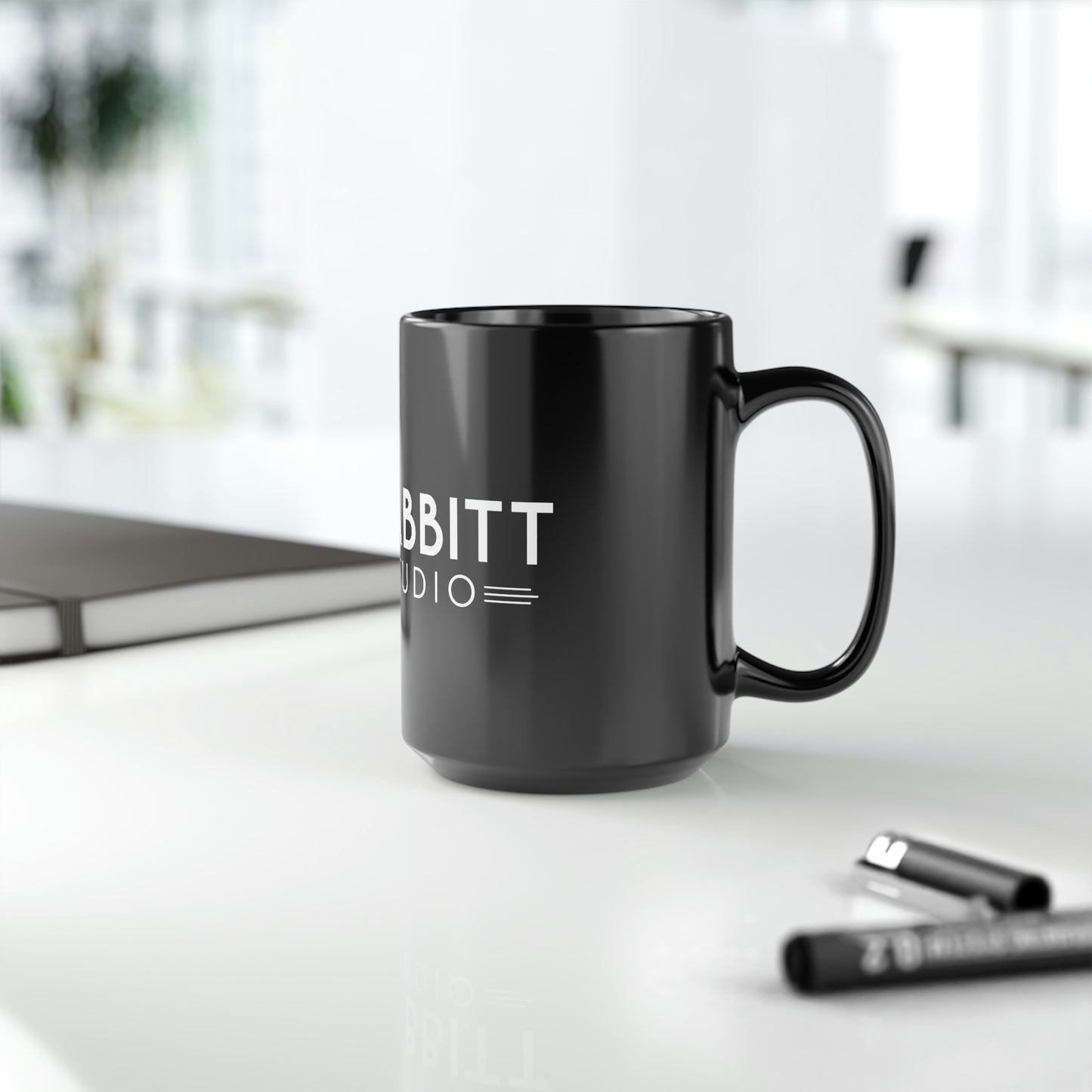 Bad Rabbitt Art Studio Black Mug, 15oz